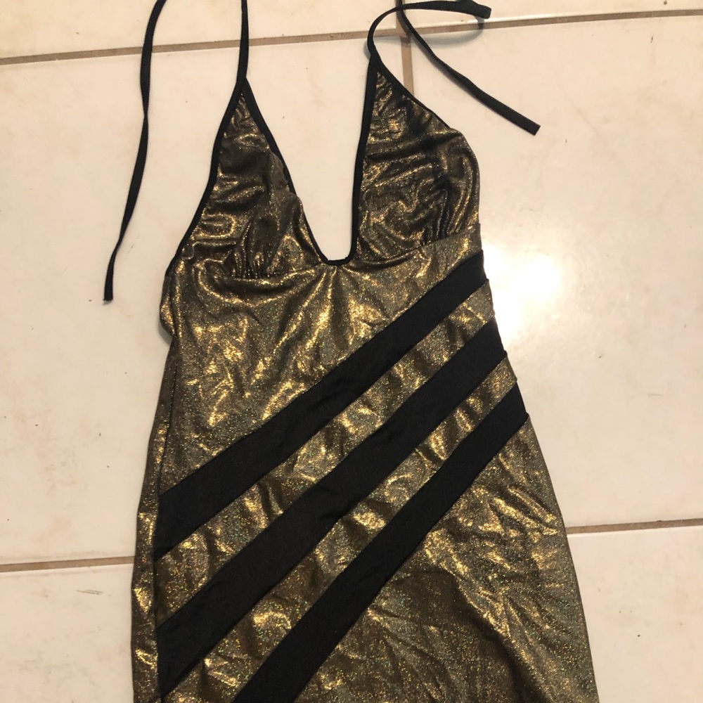 Black and Gold Shimmer Halter Dress
